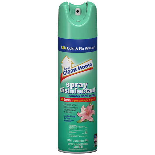 CHASE PRODUCTS CLEAN HOME DISINFECTANT SPRAY 19 OZ, COUNTRY FLORAL SCENT 12 / CS