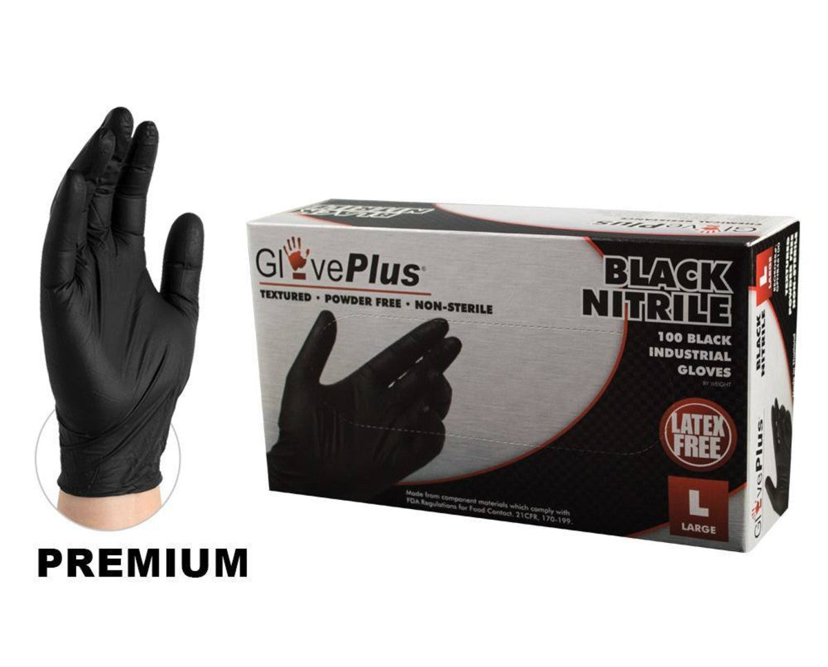 BLACK NITRILE POWDER FREE INDUSTRIAL GRADE GLOVES, 100/BX