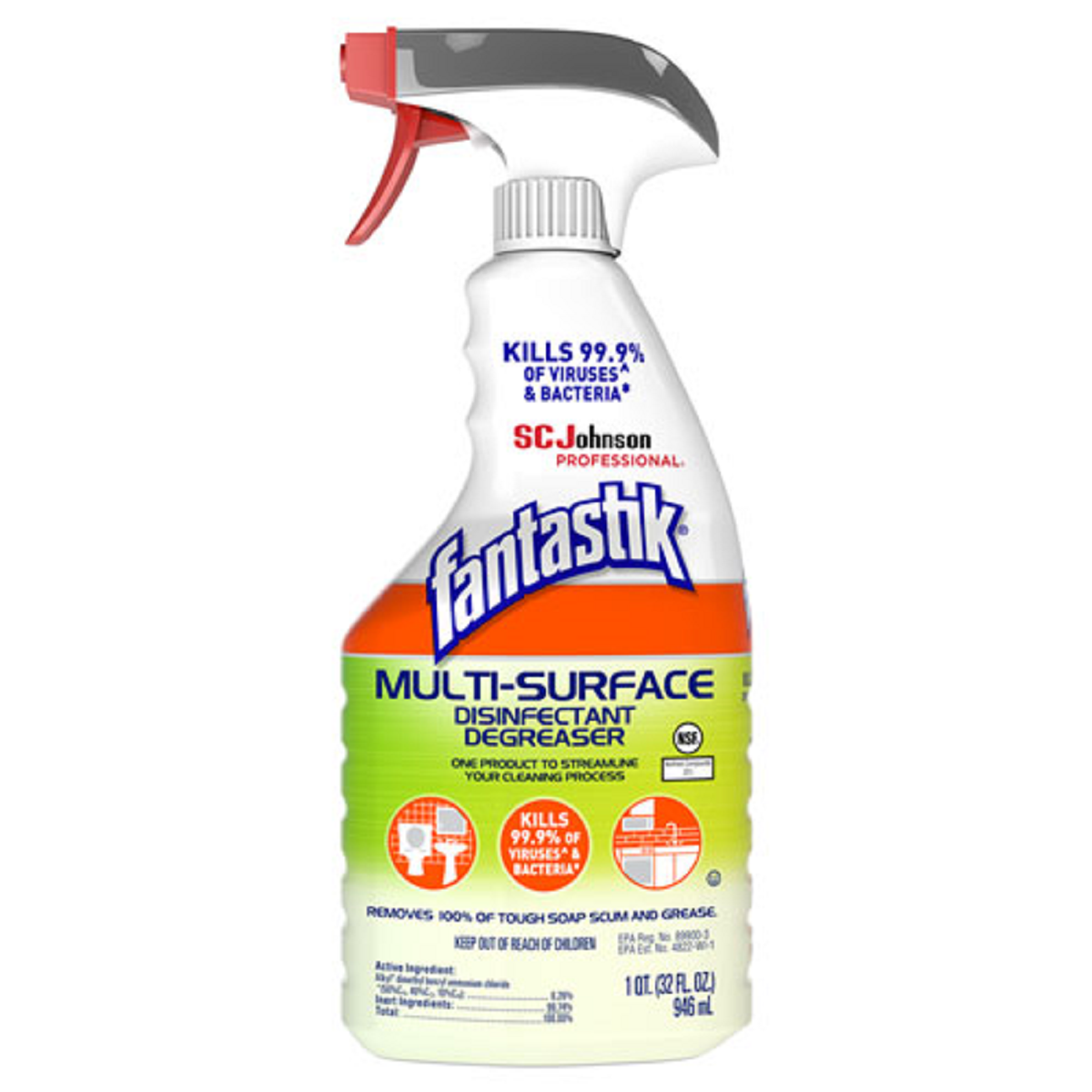 FANTASTIK MULTI-SURFACE DISINFECTANT DEGREASER, HERBAL, 32OZ SPRAY BOTTLE, 1/EA